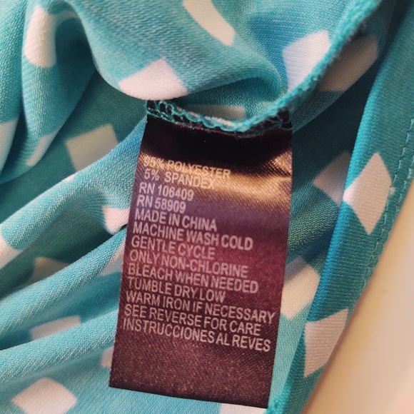 PRESTON YORK Turquoise White Square Pattern Sleeveless Drop Neck Top Sz Small - Picture 4 of 7